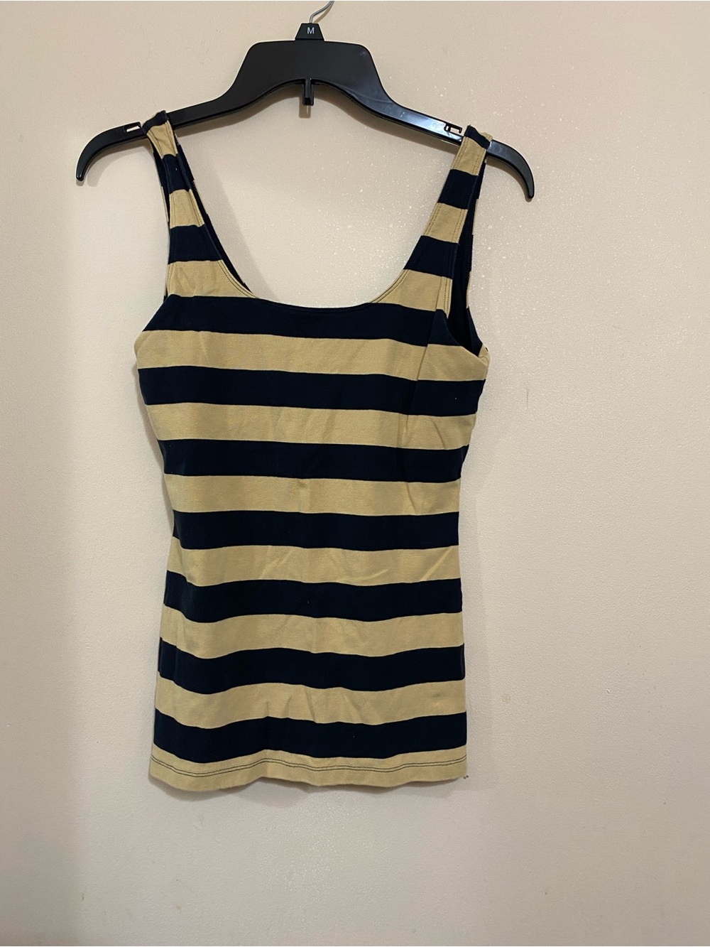 Banana Republic Black and Tan Striped Scoop Tank built in bra size S